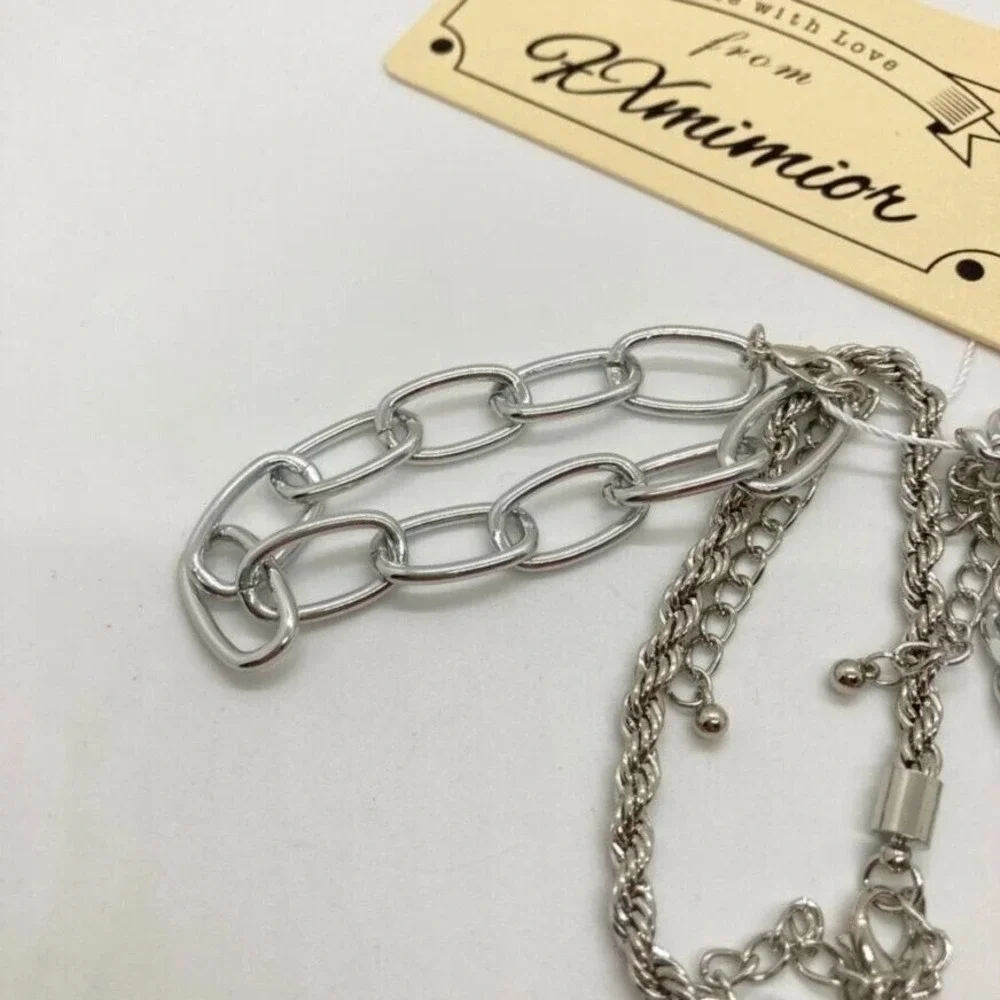 Xmimior Silver Tone Multi-Layer Bracelet Set Fashion Chain‎ & Bangle Cuff NEW